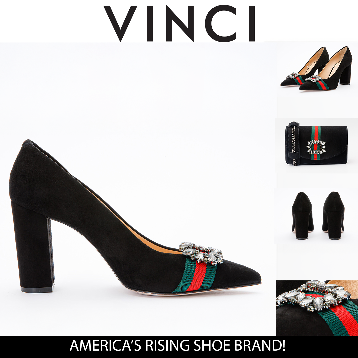 The Afega Black Suede Leather Block Heel Pump Shoe For Sale