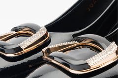 The Ferrara Black Patent Leather Block Heel Pump Shoe All New