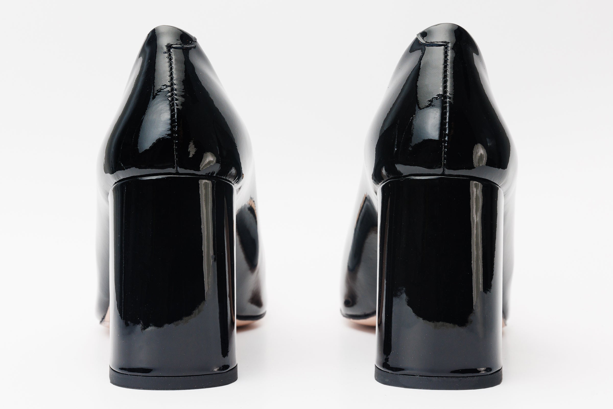 The Ferrara Black Patent Leather Block Heel Pump Shoe All New