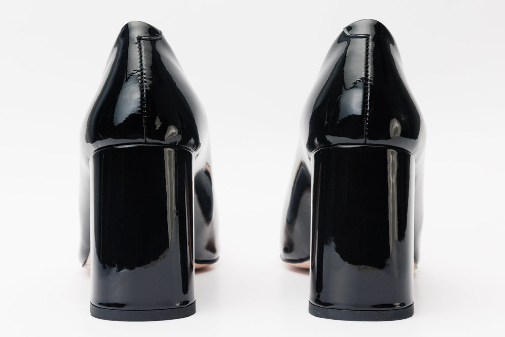 The Ferrara Black Patent Leather Block Heel Pump Shoe All New