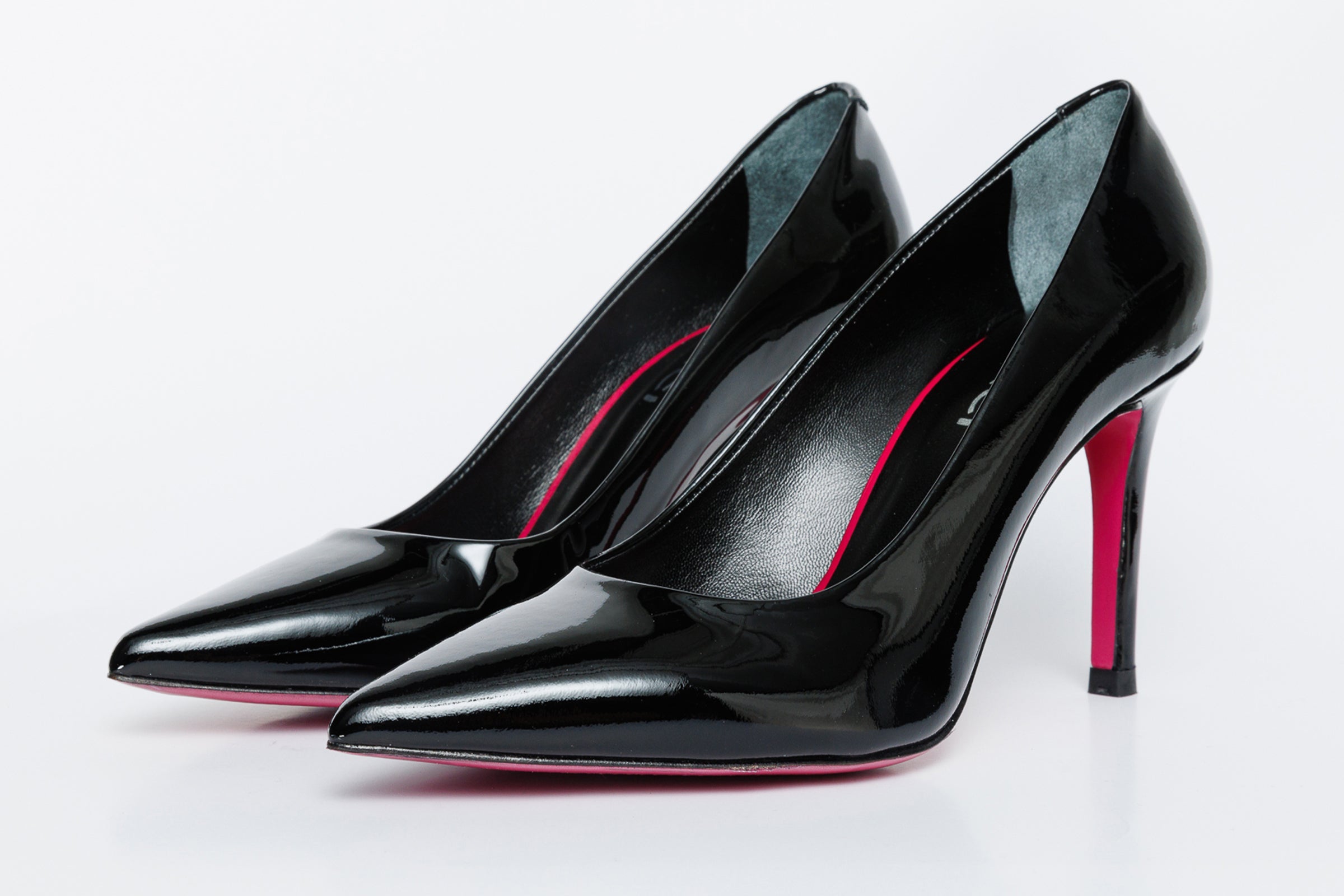 The Ege Black Patent Leather Pump Fuchsia Sole Shoe Universal Fit