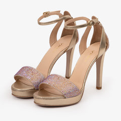 The Mars Platform Heel Gold Leather Women's Sandal On Sale