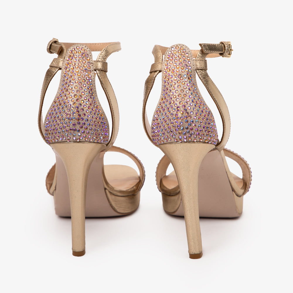 The Mars Platform Heel Gold Leather Women's Sandal On Sale