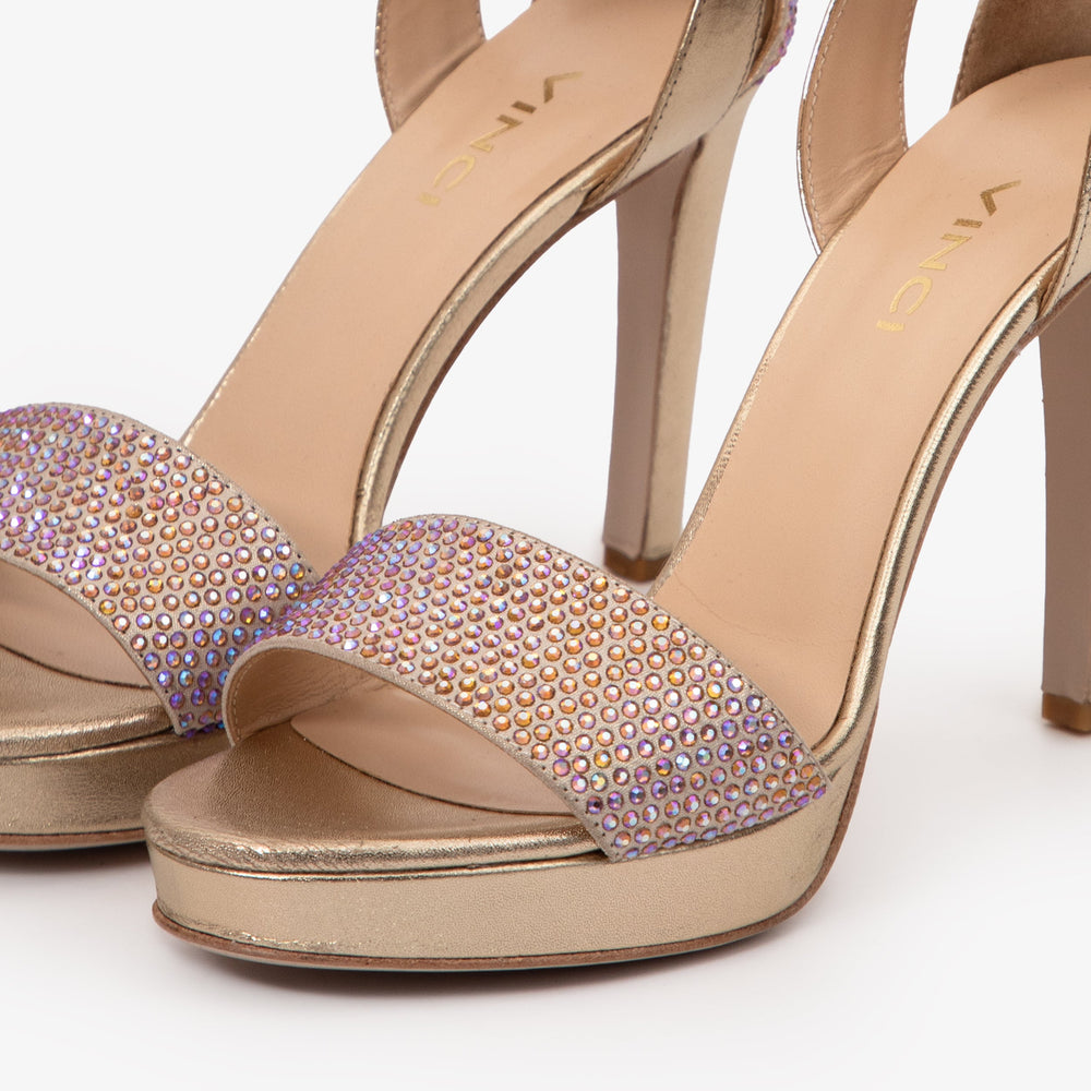 The Mars Platform Heel Gold Leather Women's Sandal On Sale
