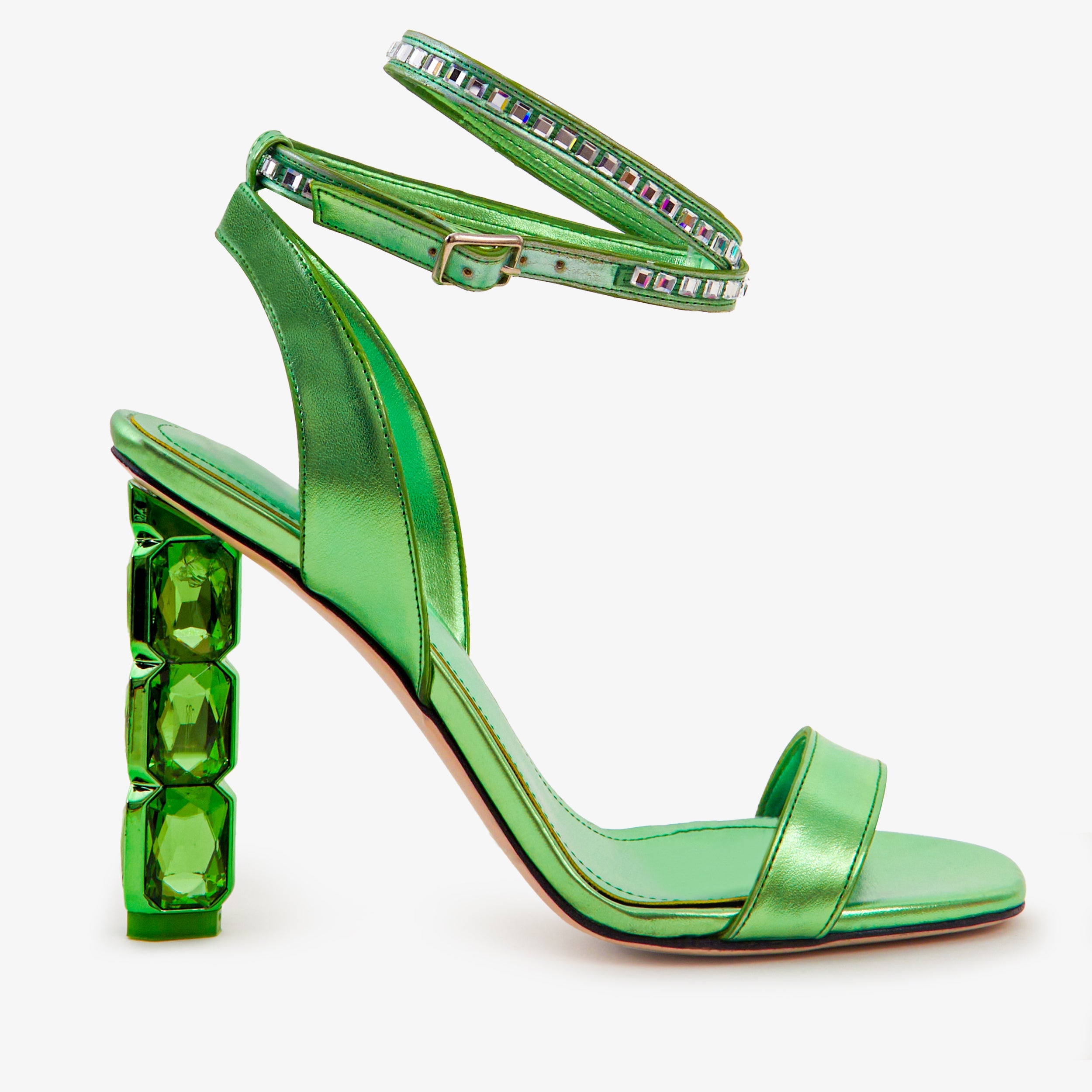 The Torola Green Stony Heel Leather Sandal Final Sale! Universal Fit