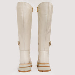The Istinye Cream Leather Knee High Lace-Up Boot Limited Edition Exclusive Style