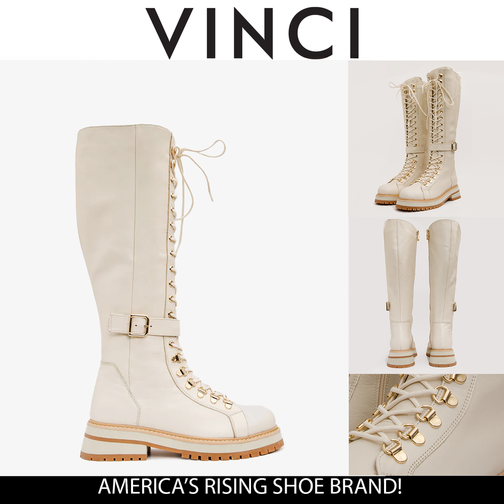 The Istinye Cream Leather Knee High Lace-Up Boot Limited Edition Exclusive Style