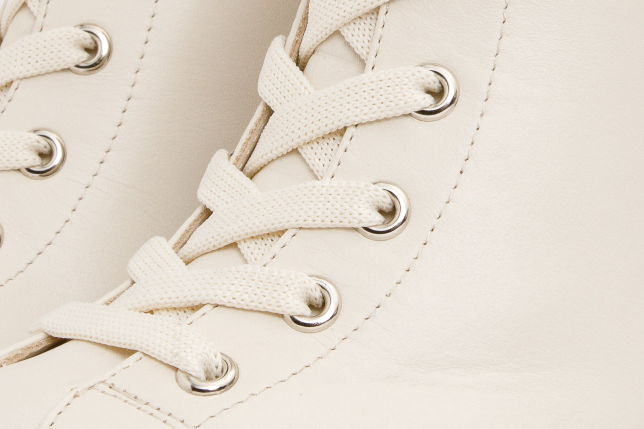 The Estrada Cream Leather Lace-Up Platform Heel Mid Calf Boot On Sale