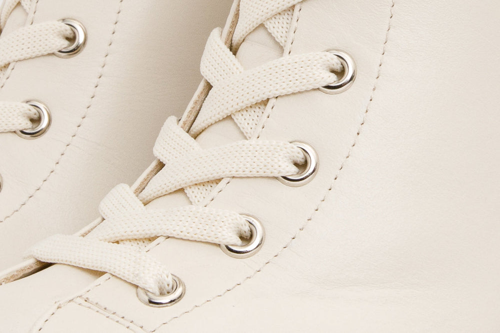 The Estrada Cream Leather Lace-Up Platform Heel Mid Calf Boot On Sale