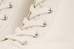 The Estrada Cream Leather Lace-Up Platform Heel Mid Calf Boot On Sale