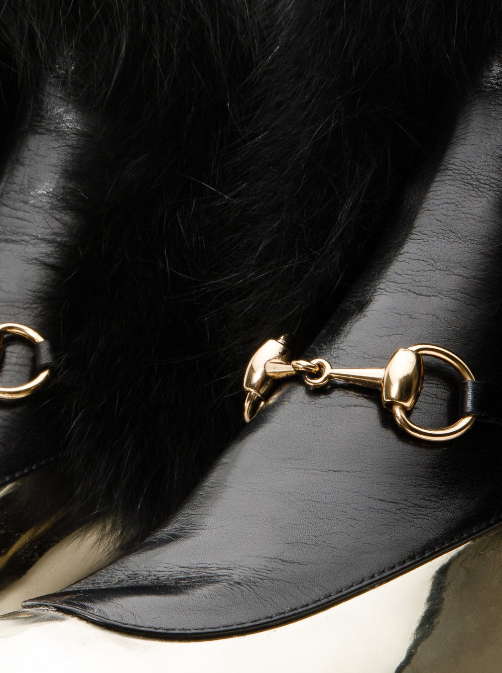 The Izmir Black Gold Leather Natural Fox Fur Mid Calf Boot For Sale