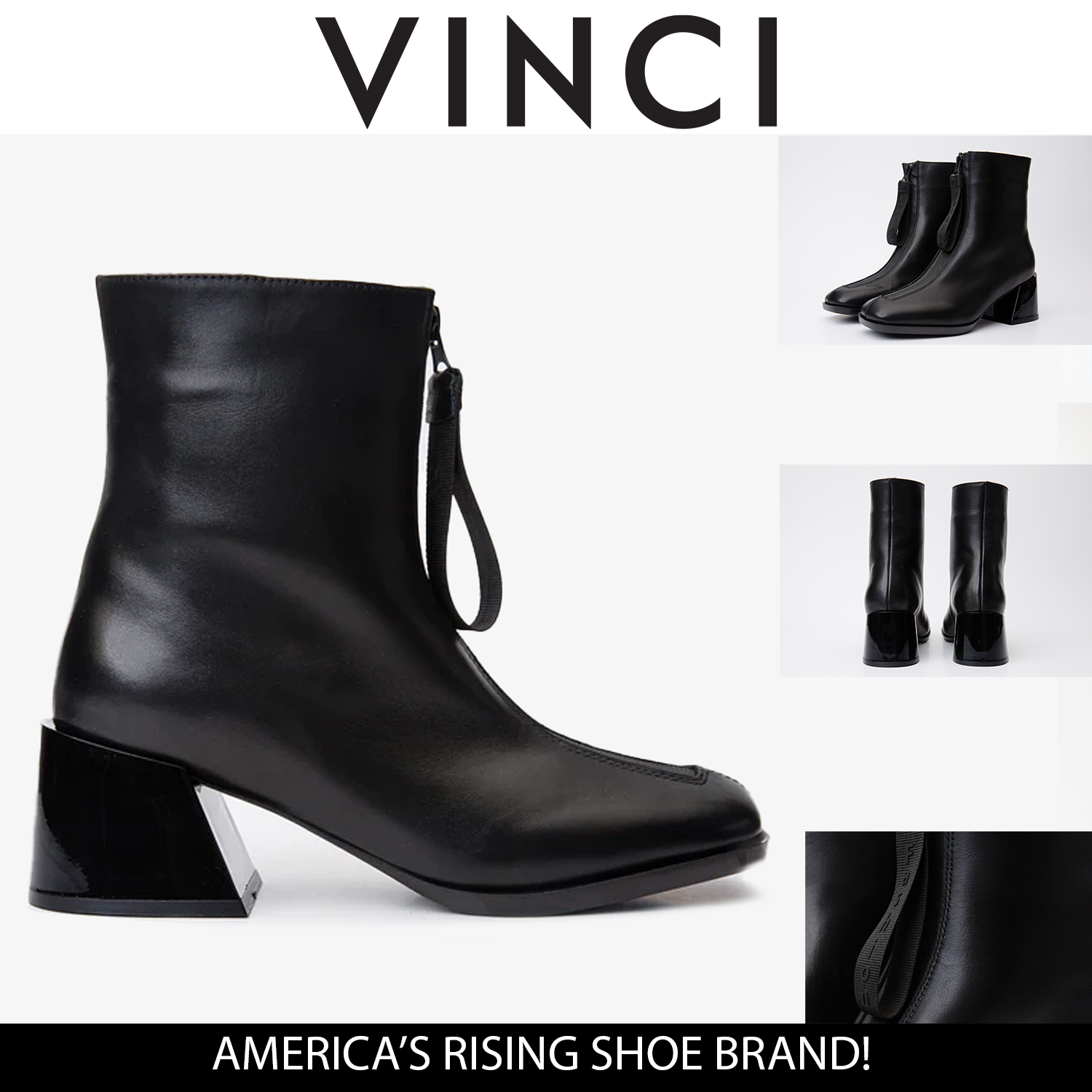 The Tackle Black Leather Block Heel Boot All New
