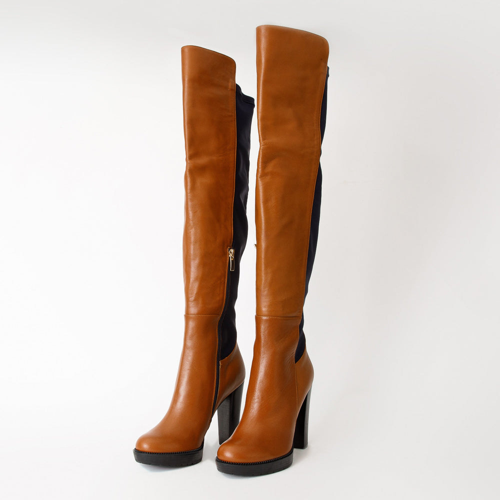 The Sao Paulo Tan Leather Knee High Platform Heel Boot Universal Fit