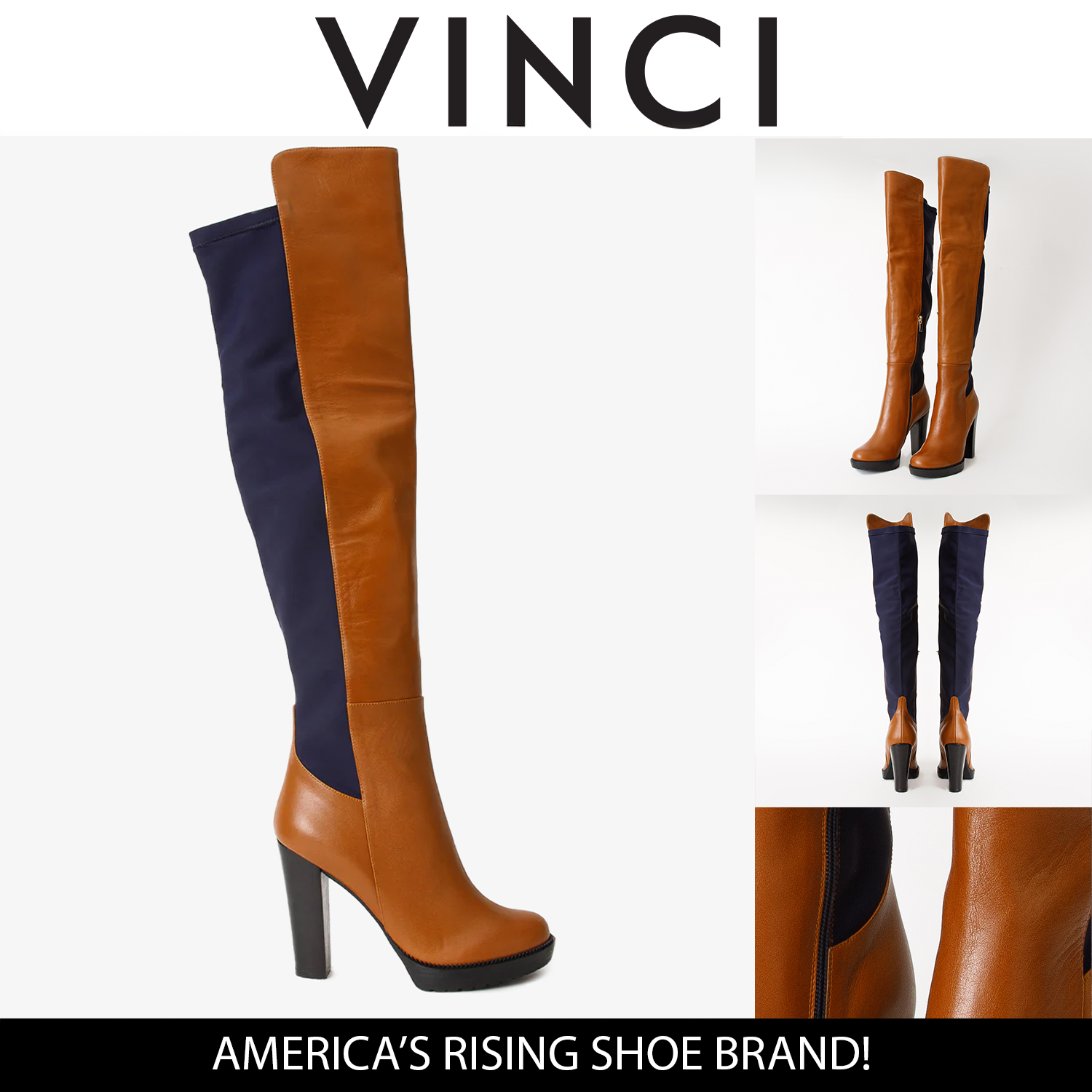 The Sao Paulo Tan Leather Knee High Platform Heel Boot Universal Fit