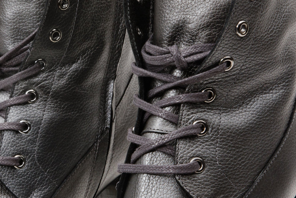 The Melo Gray Leather Natural Fur Mid Calf Platform Heel Boot Fine Craftsmanship