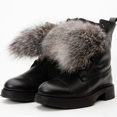 The Kajapati Black Leather Natural Fur Mid Calf Boot Exclusive Style