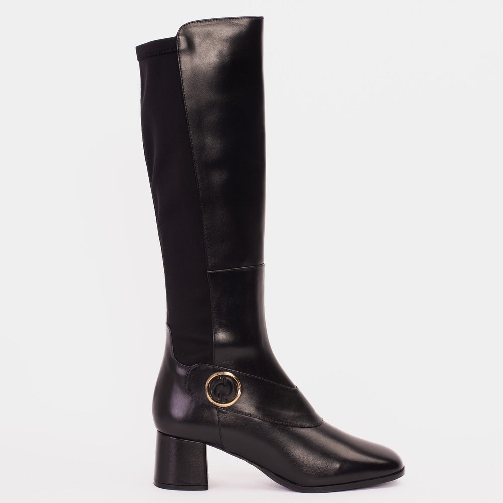 The Windsor Black Leather Knee High Boot On Sale