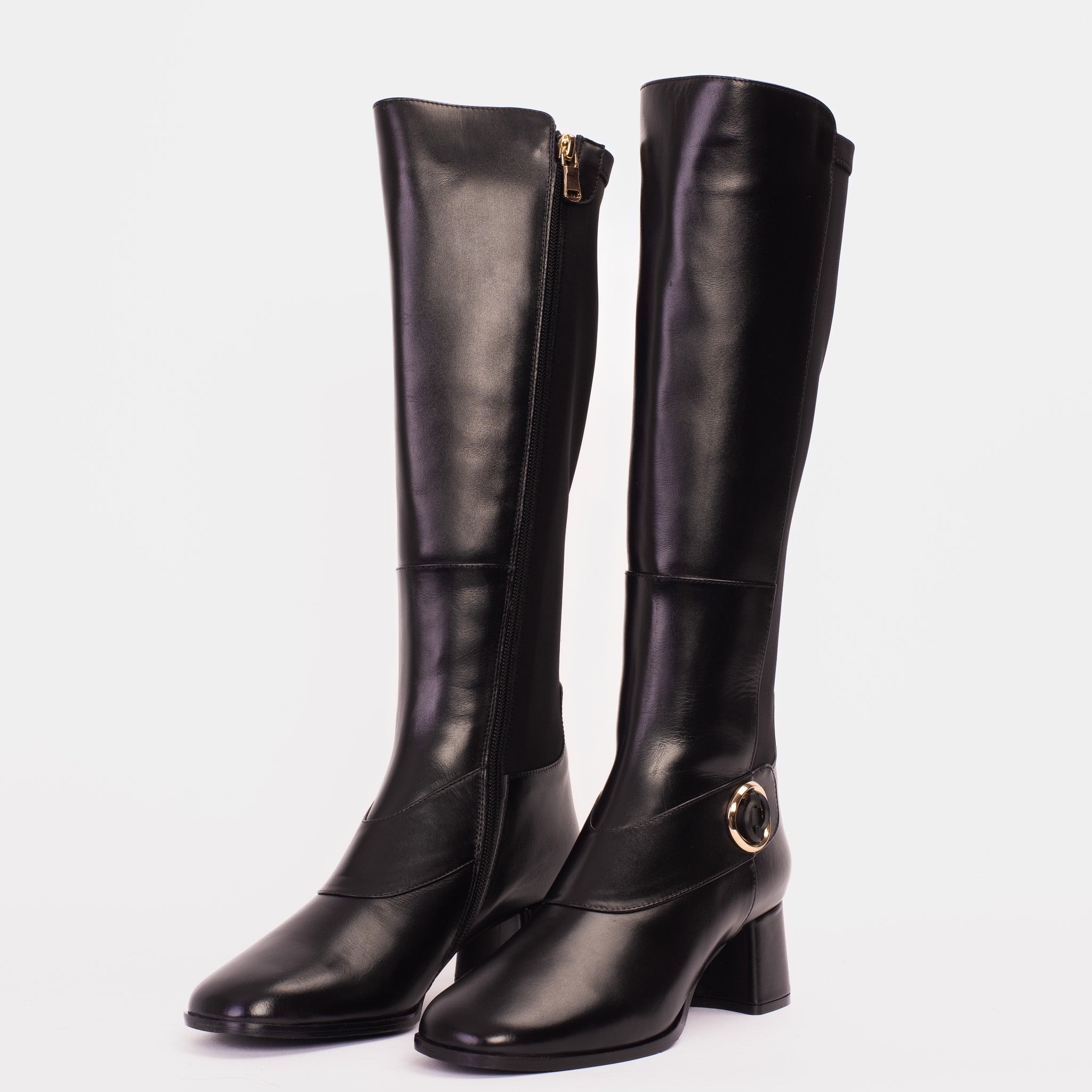 The Windsor Black Leather Knee High Boot On Sale
