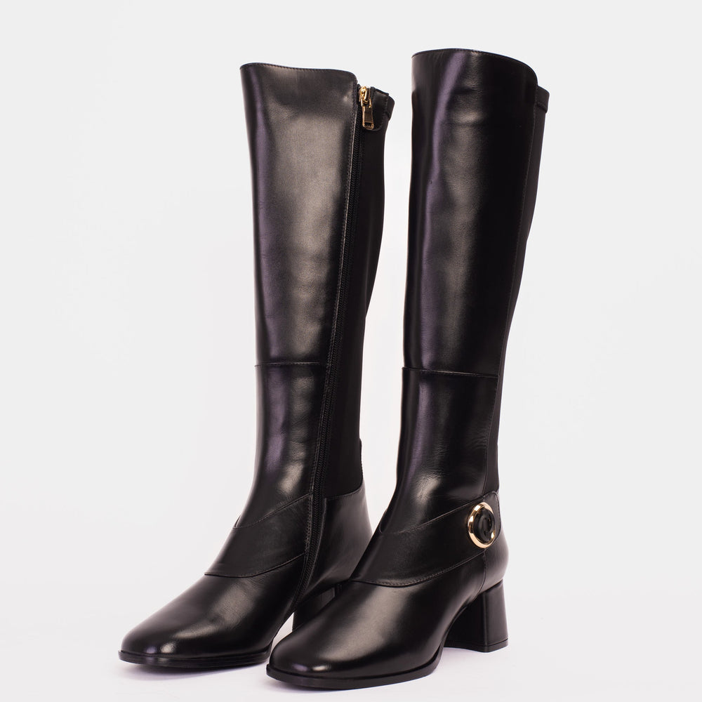 The Windsor Black Leather Knee High Boot On Sale