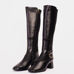 The Windsor Black Leather Knee High Boot On Sale