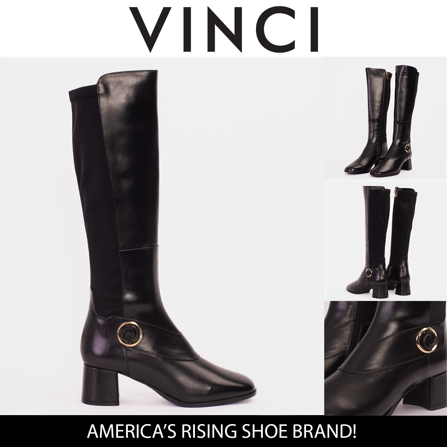 The Windsor Black Leather Knee High Boot On Sale