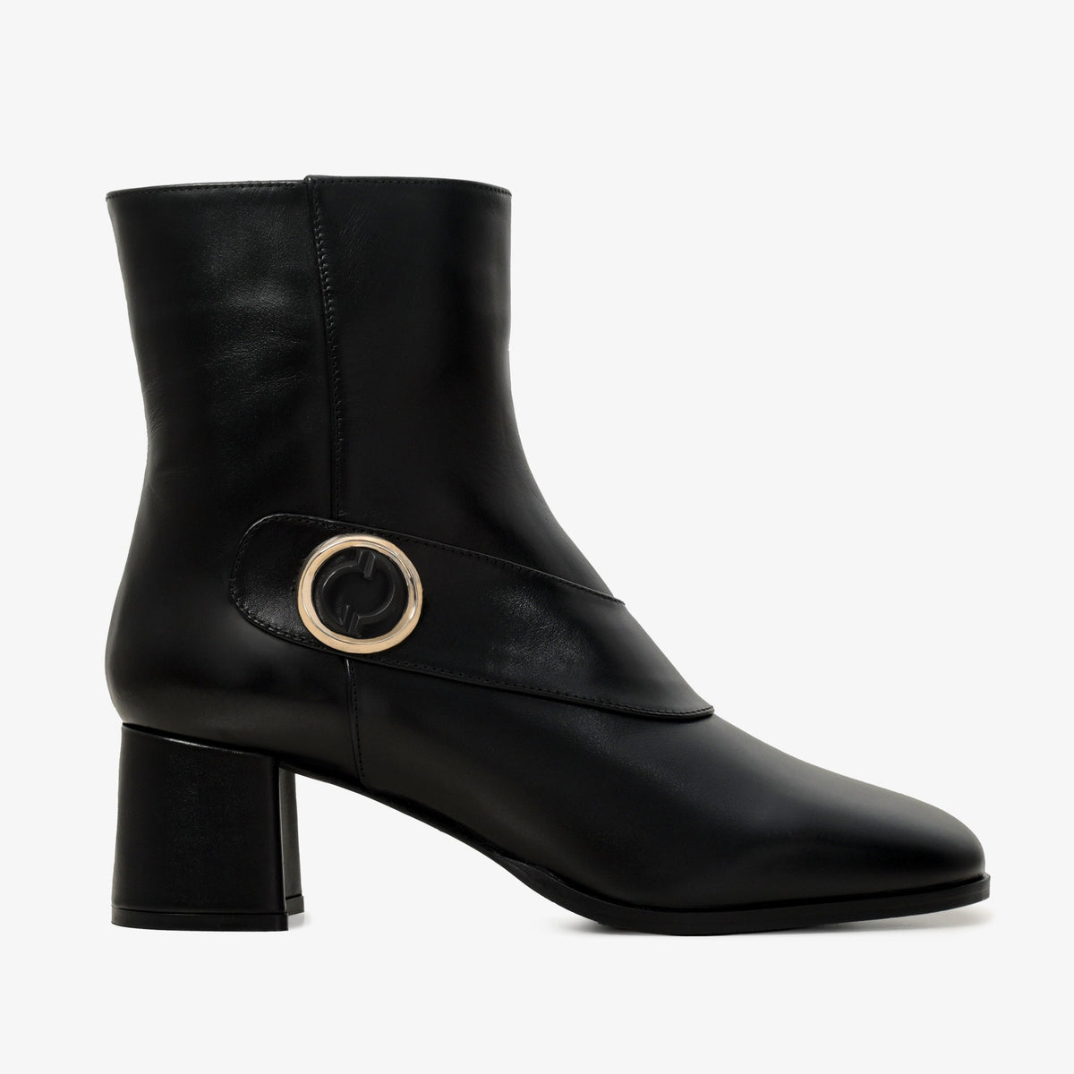 The Windsor Black Leather Block Heel Boot For Sale