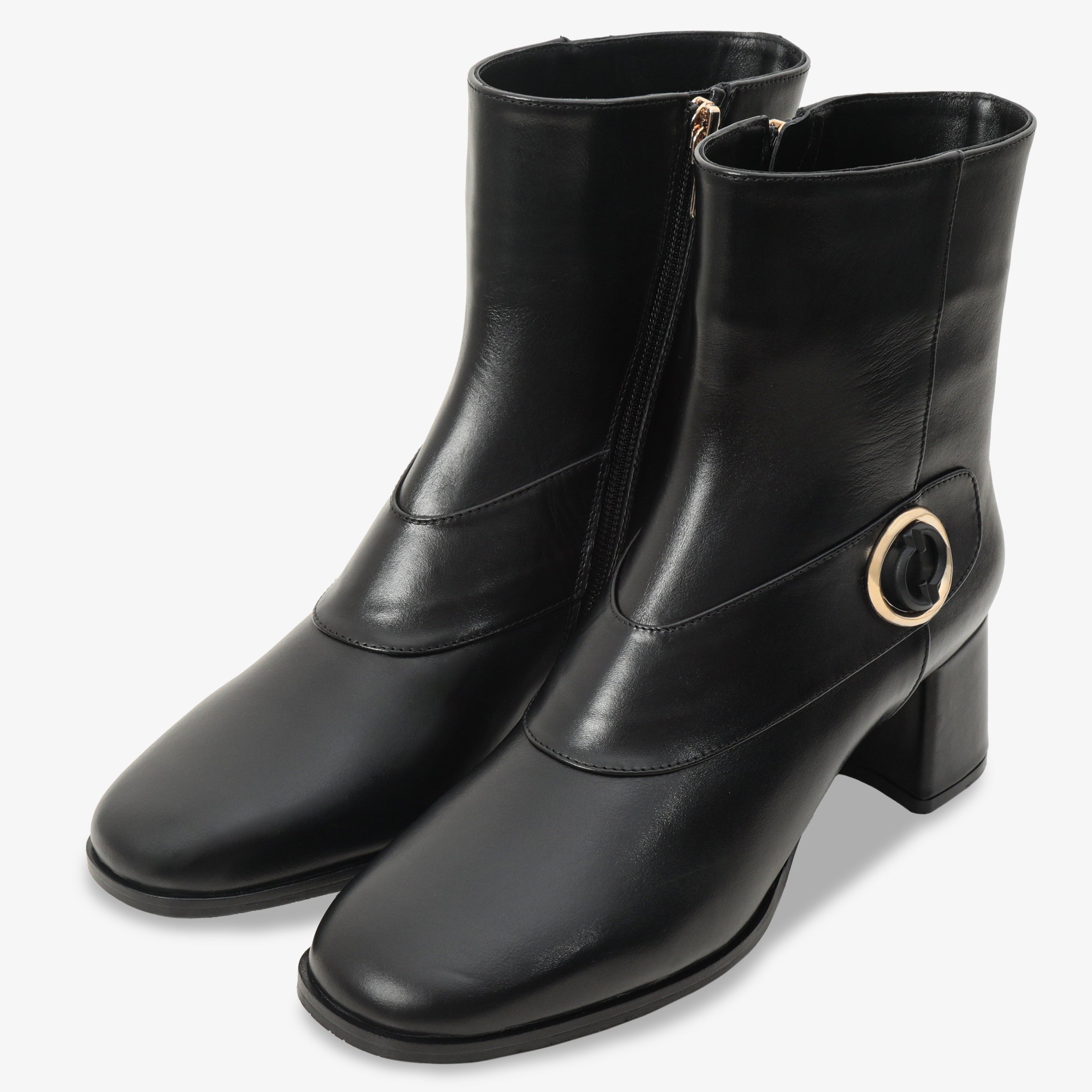 The Windsor Black Leather Block Heel Boot For Sale