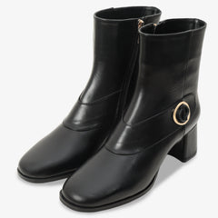 The Windsor Black Leather Block Heel Boot For Sale