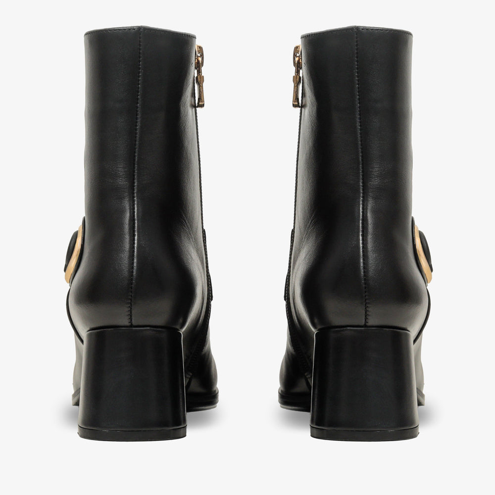 The Windsor Black Leather Block Heel Boot For Sale