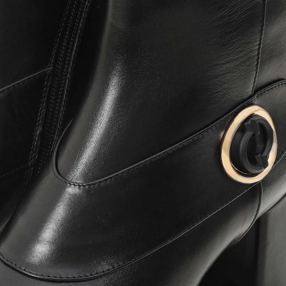 The Windsor Black Leather Block Heel Boot For Sale