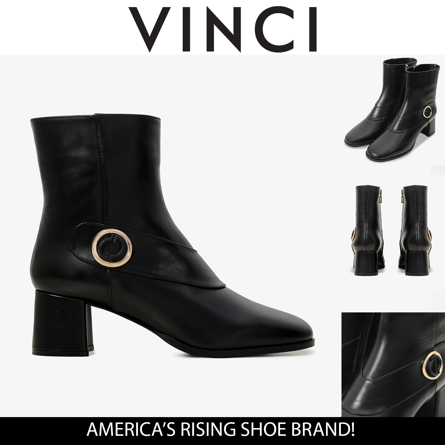 The Windsor Black Leather Block Heel Boot For Sale