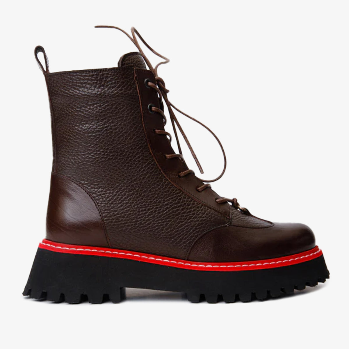 The Yildiz Brown Leather Lace-Up Ankle  Boot With a Side Zipper All New