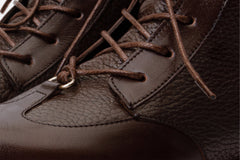 The Yildiz Brown Leather Lace-Up Ankle  Boot With a Side Zipper All New