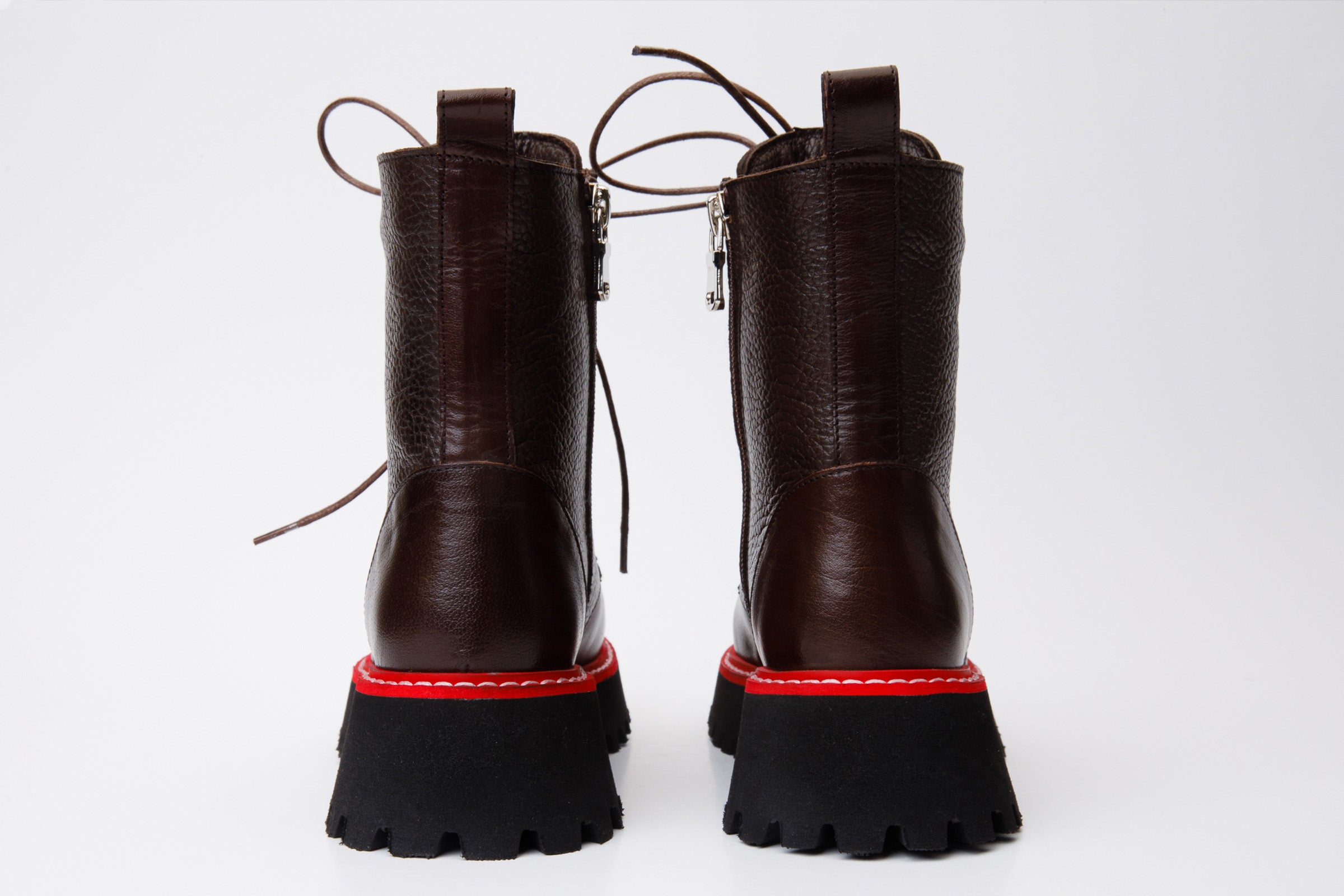 The Yildiz Brown Leather Lace-Up Ankle  Boot With a Side Zipper All New
