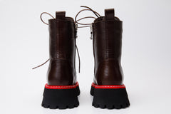 The Yildiz Brown Leather Lace-Up Ankle  Boot With a Side Zipper All New