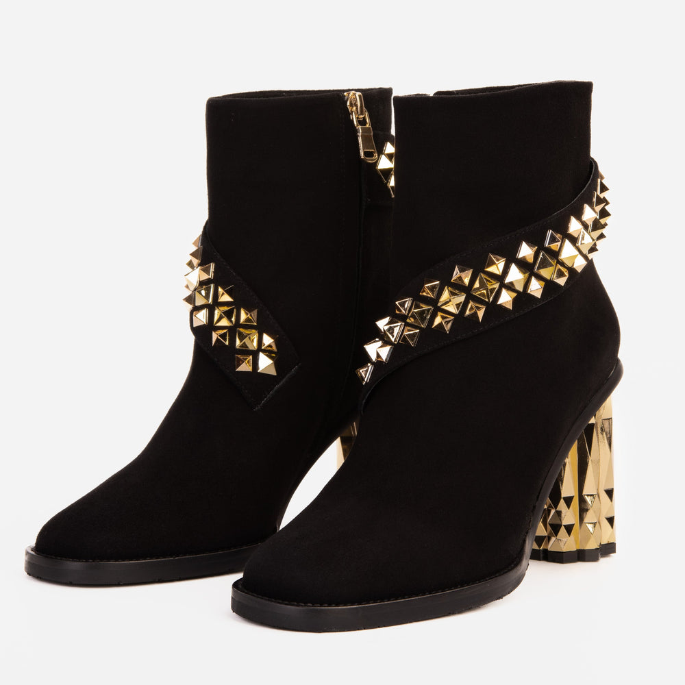 The Metal Black Suede Leather Block Heel Boot Universal Fit