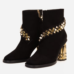 The Metal Black Suede Leather Block Heel Boot Universal Fit