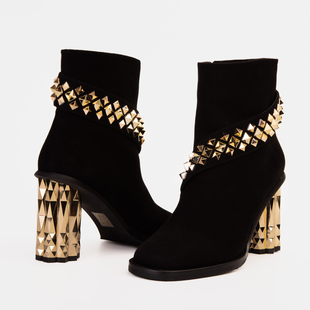 The Metal Black Suede Leather Block Heel Boot Universal Fit