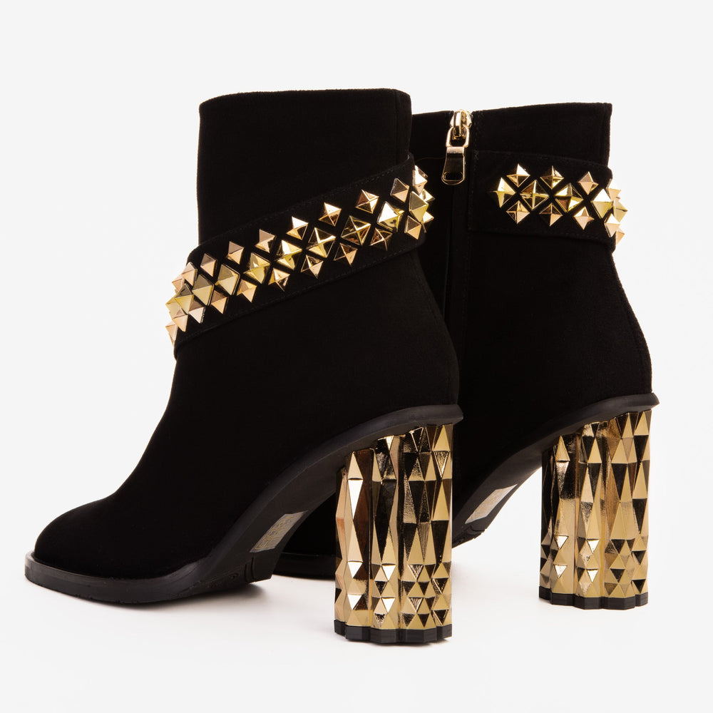 The Metal Black Suede Leather Block Heel Boot Universal Fit