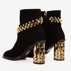 The Metal Black Suede Leather Block Heel Boot Universal Fit