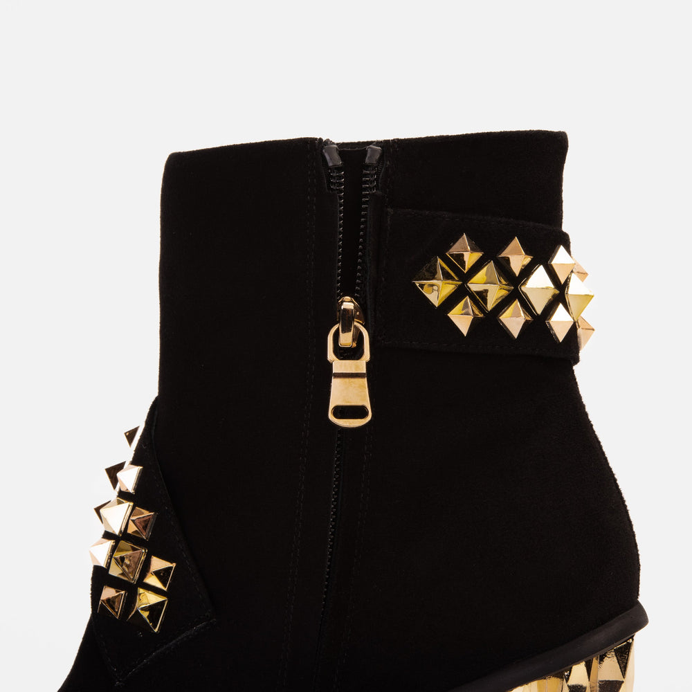 The Metal Black Suede Leather Block Heel Boot Universal Fit