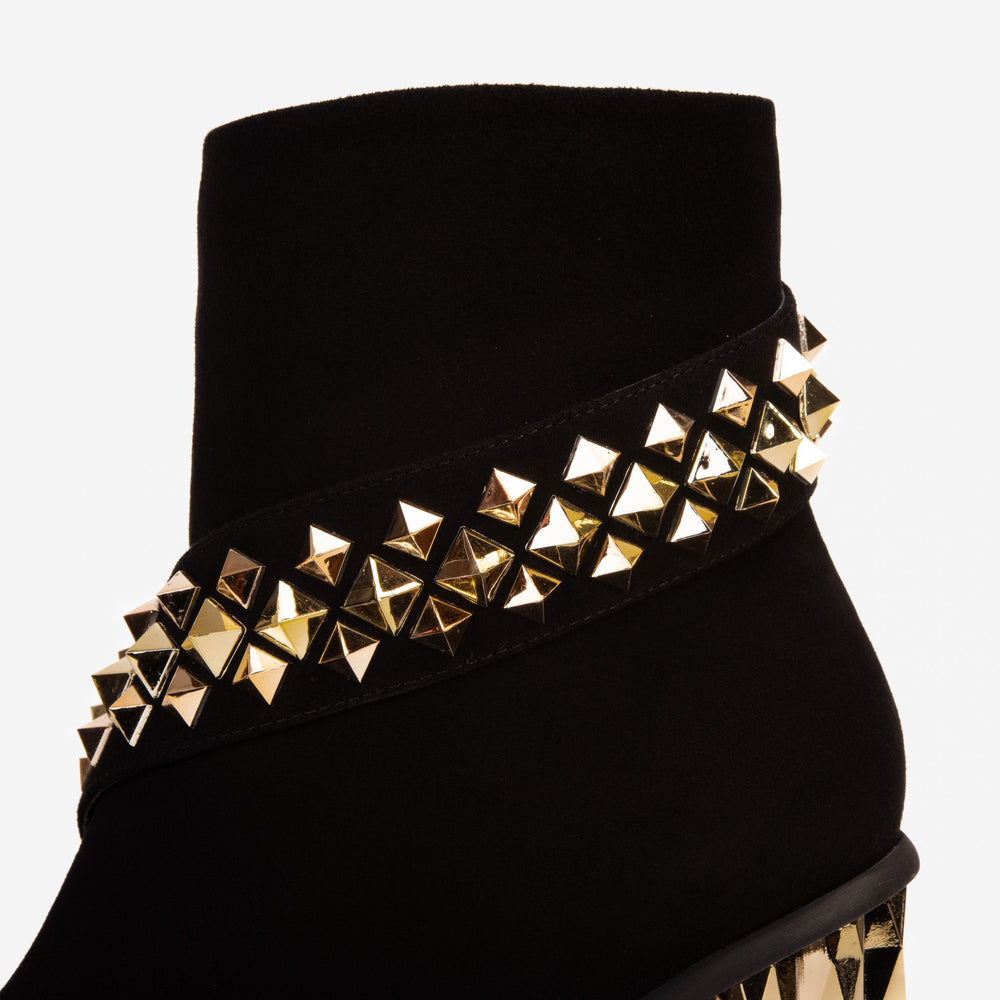 The Metal Black Suede Leather Block Heel Boot Universal Fit