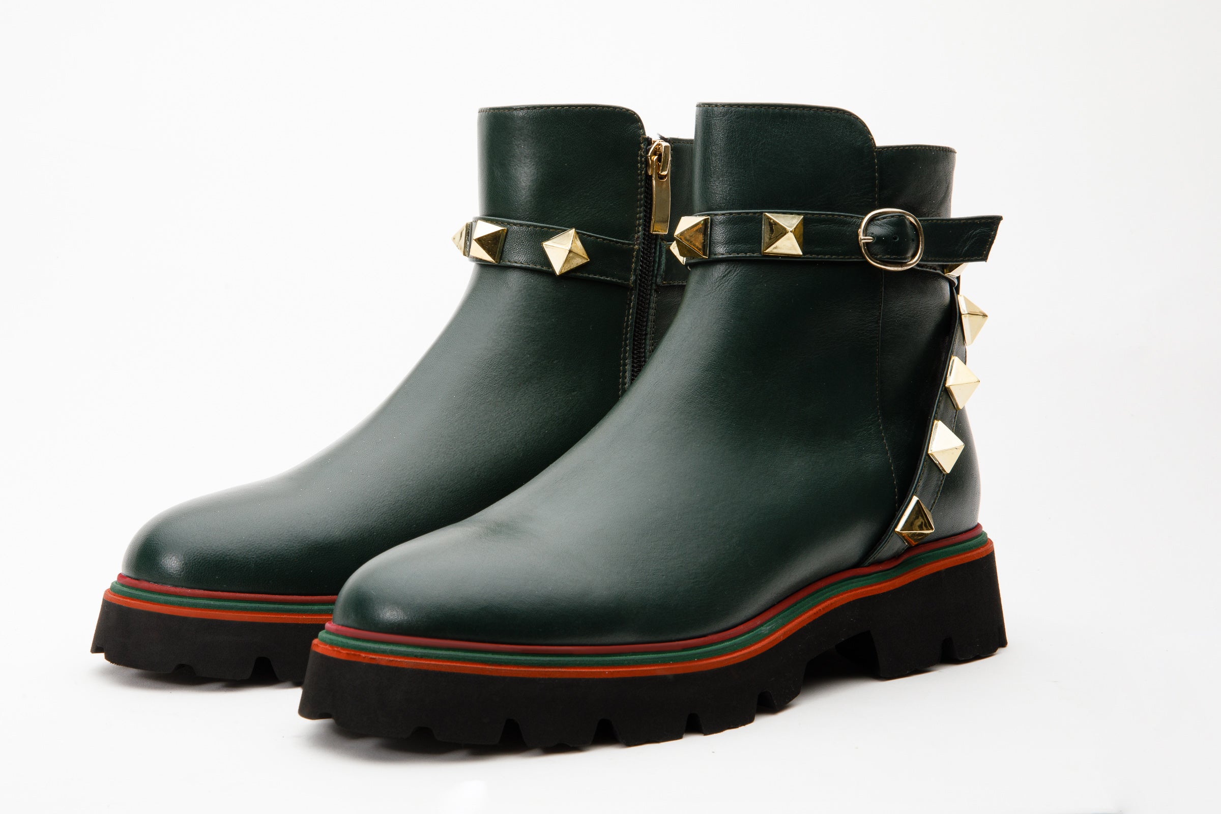 The Prag Green Leather Ankle Booto On Sale