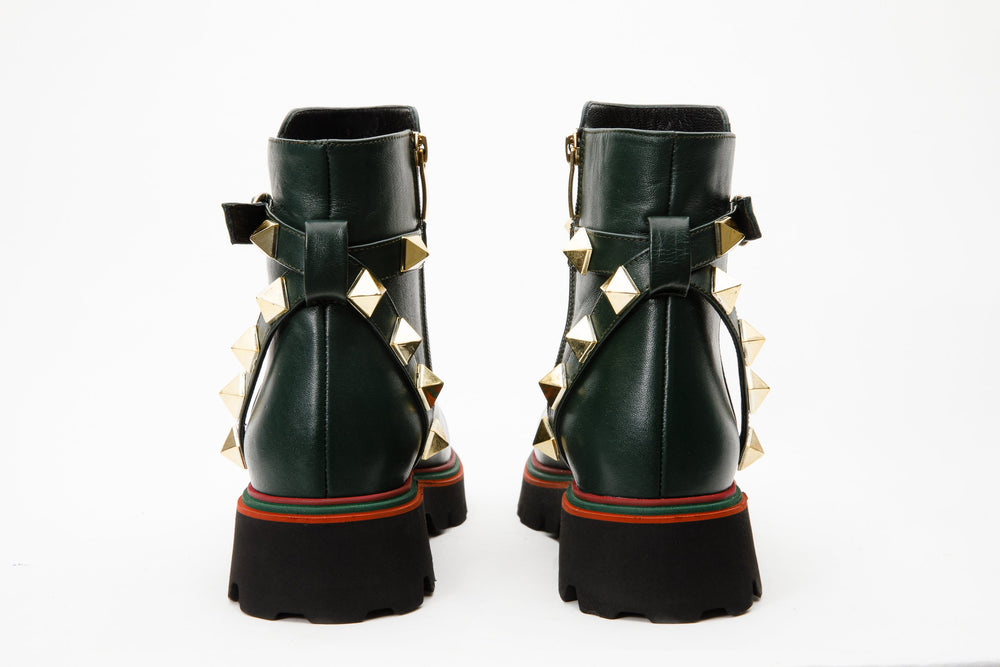 The Prag Green Leather Ankle Booto On Sale