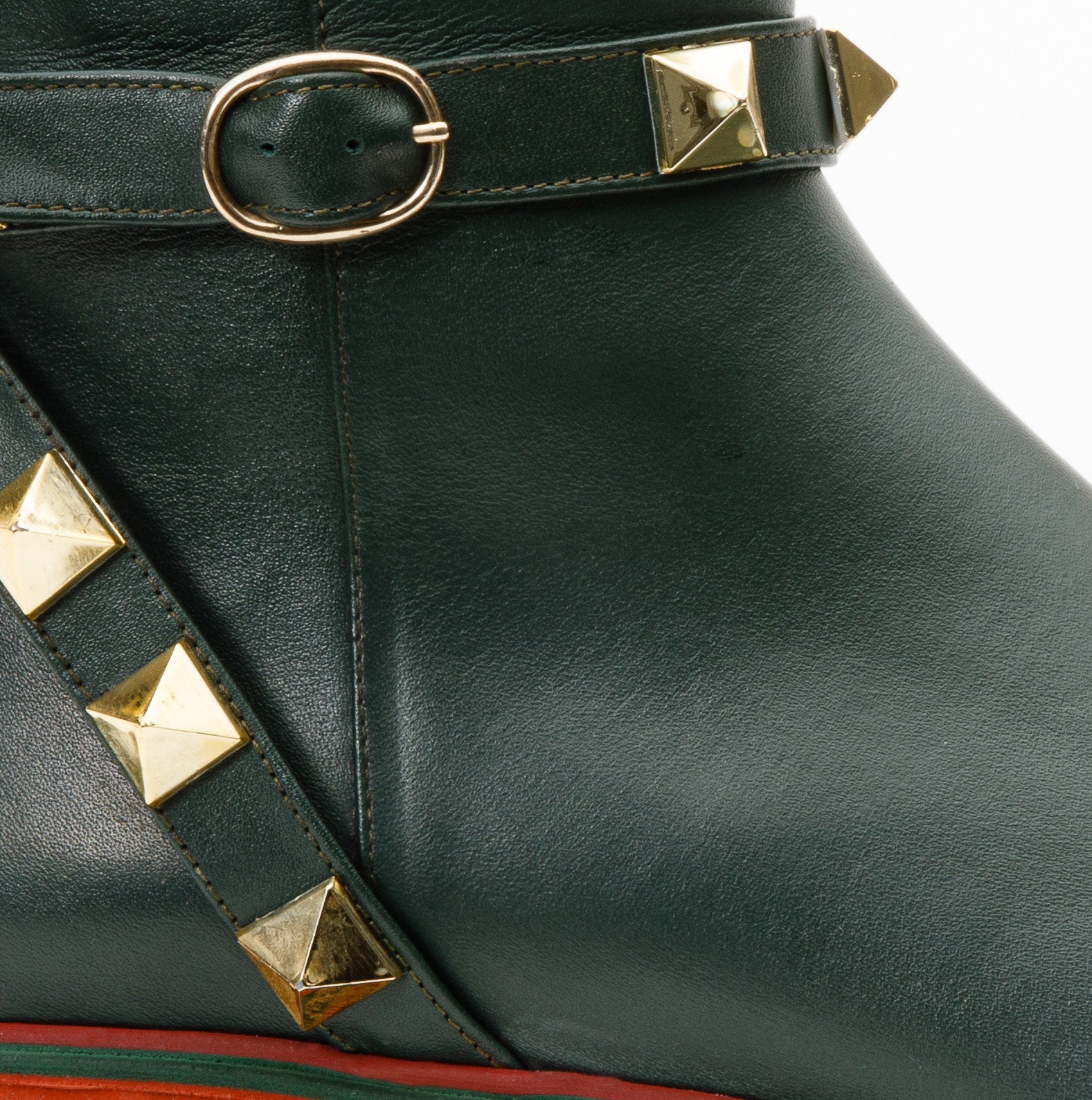 The Prag Green Leather Ankle Booto On Sale