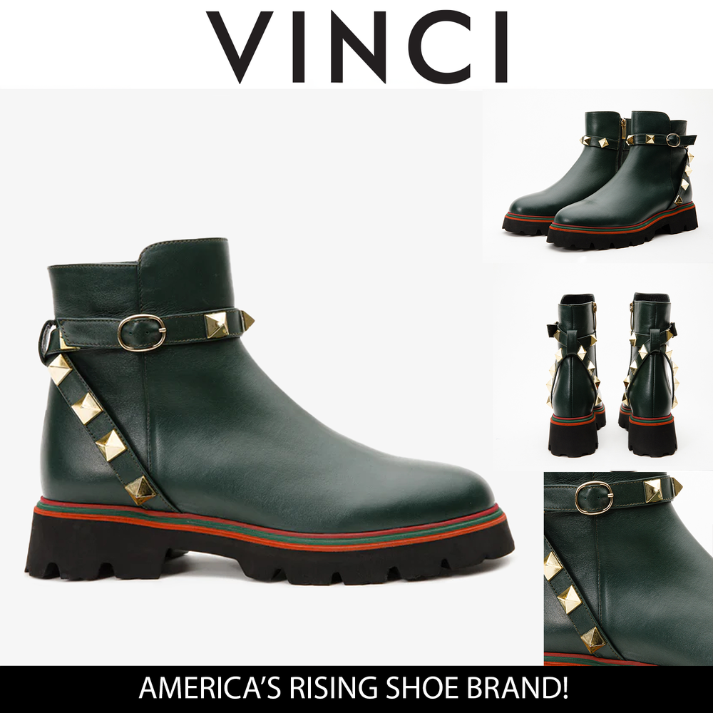The Prag Green Leather Ankle Booto On Sale