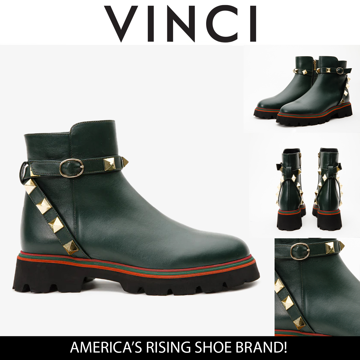 The Prag Green Leather Ankle Booto On Sale