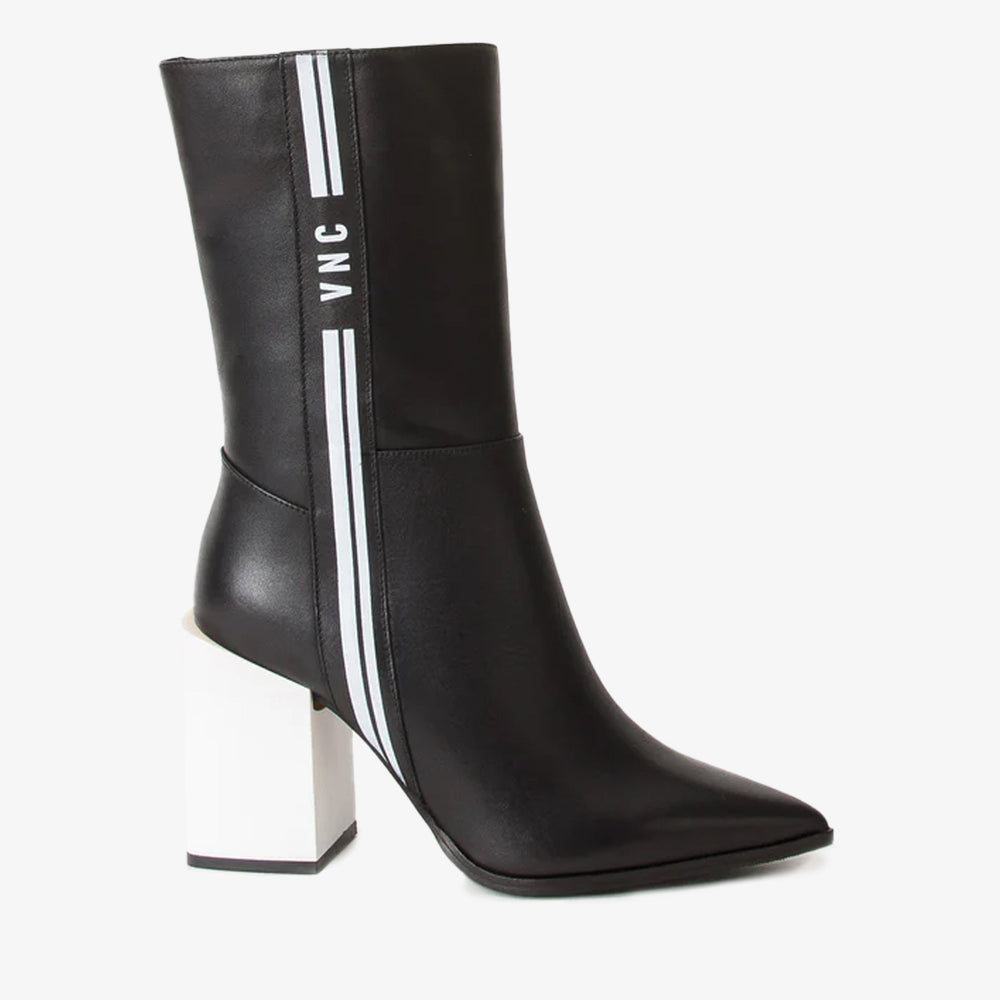 The Loretto Black Leather Block Heel Mid Calf Boot For Sale