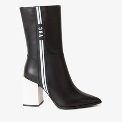 The Loretto Black Leather Block Heel Mid Calf Boot For Sale