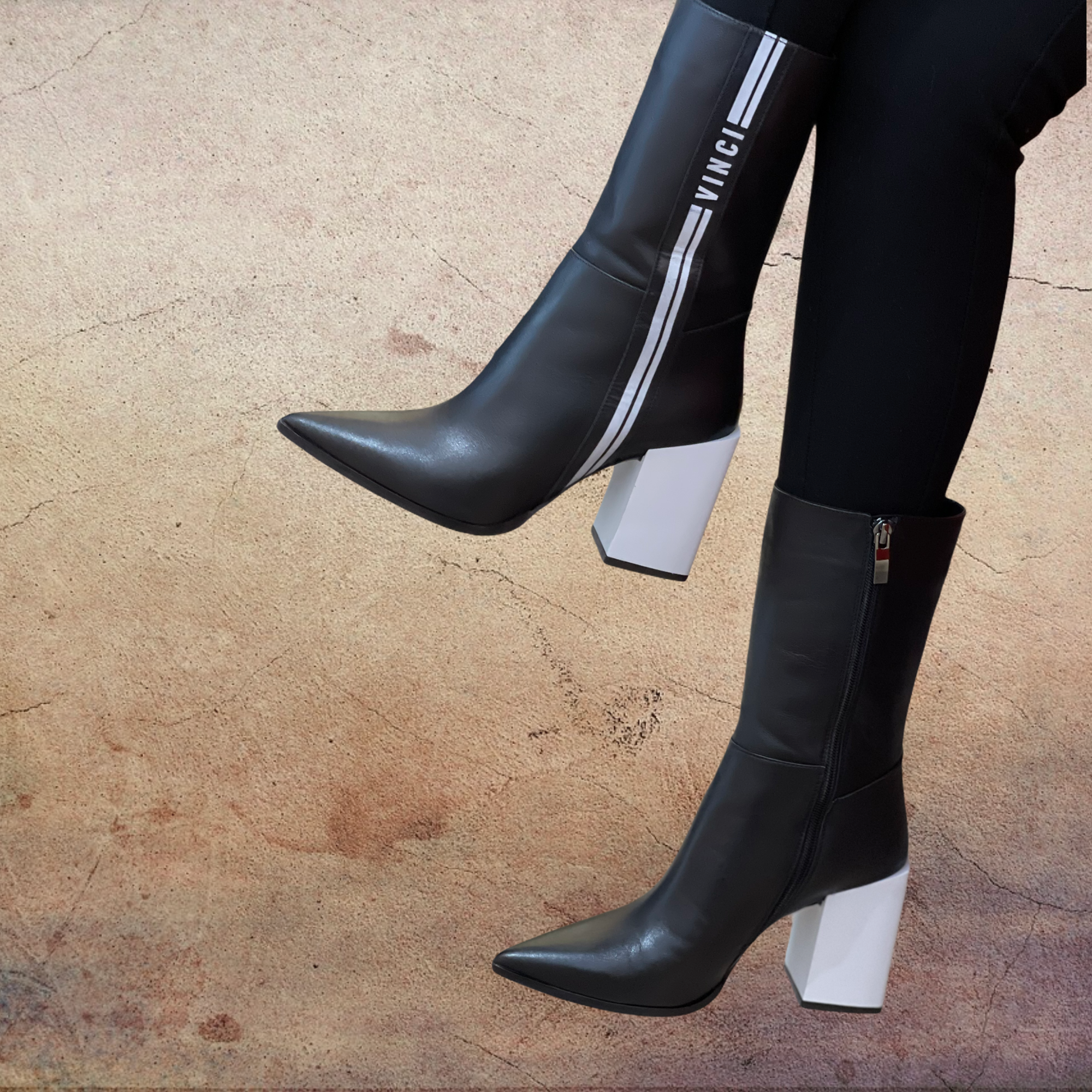 The Loretto Black Leather Block Heel Mid Calf Boot For Sale